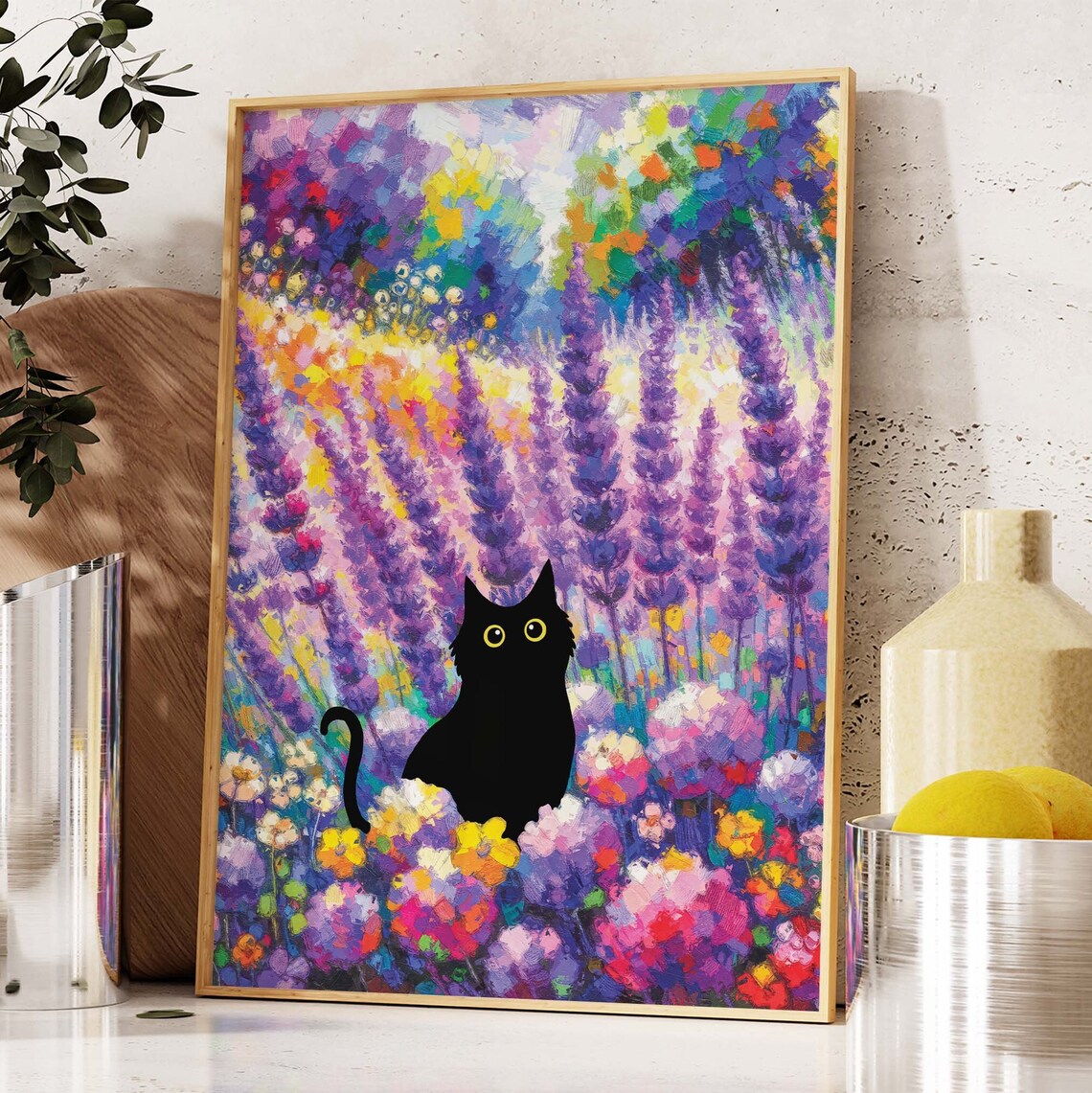 Black Cat In Colorful Lavender Garden Bloom Flower Field Poster - Image 4
