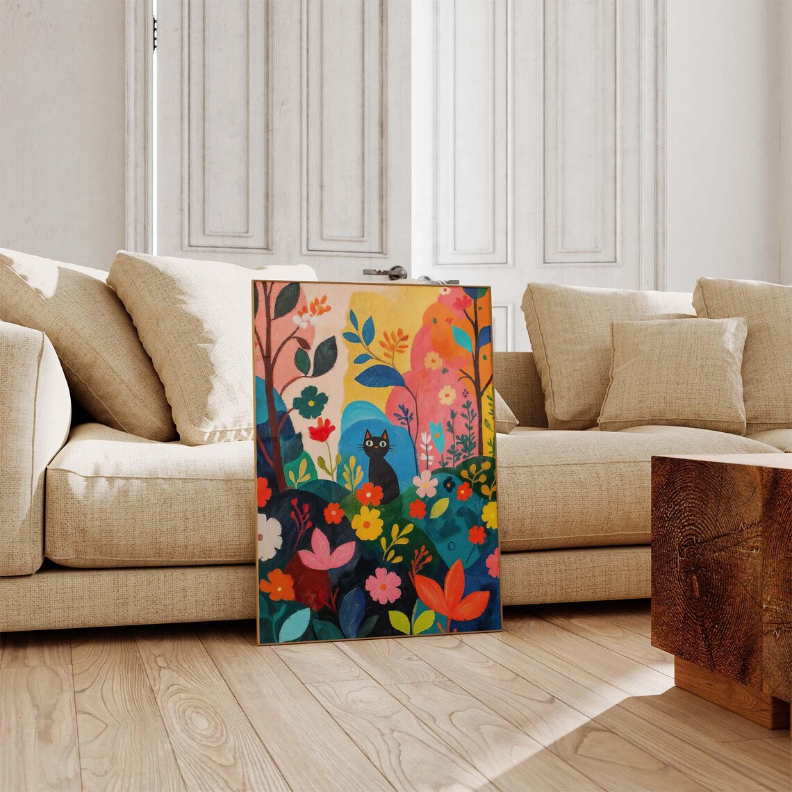 Black Cat In A Bold Matisse Style Colorful Flower Garden Poster - Image 4