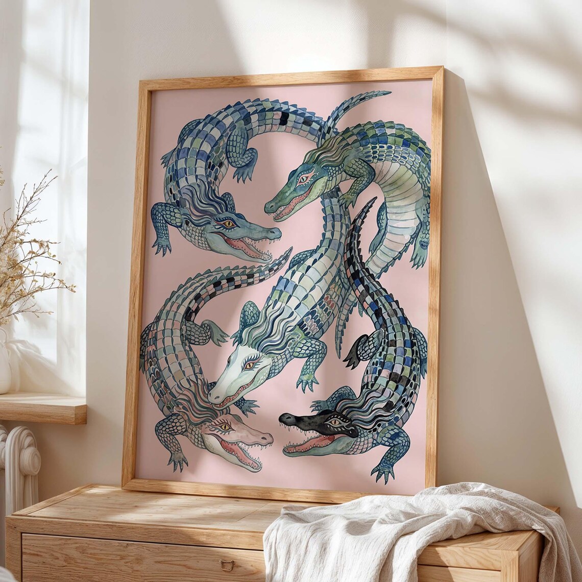 Crocodile Wall Art Print, Whimsical Bathroom Nursery Office