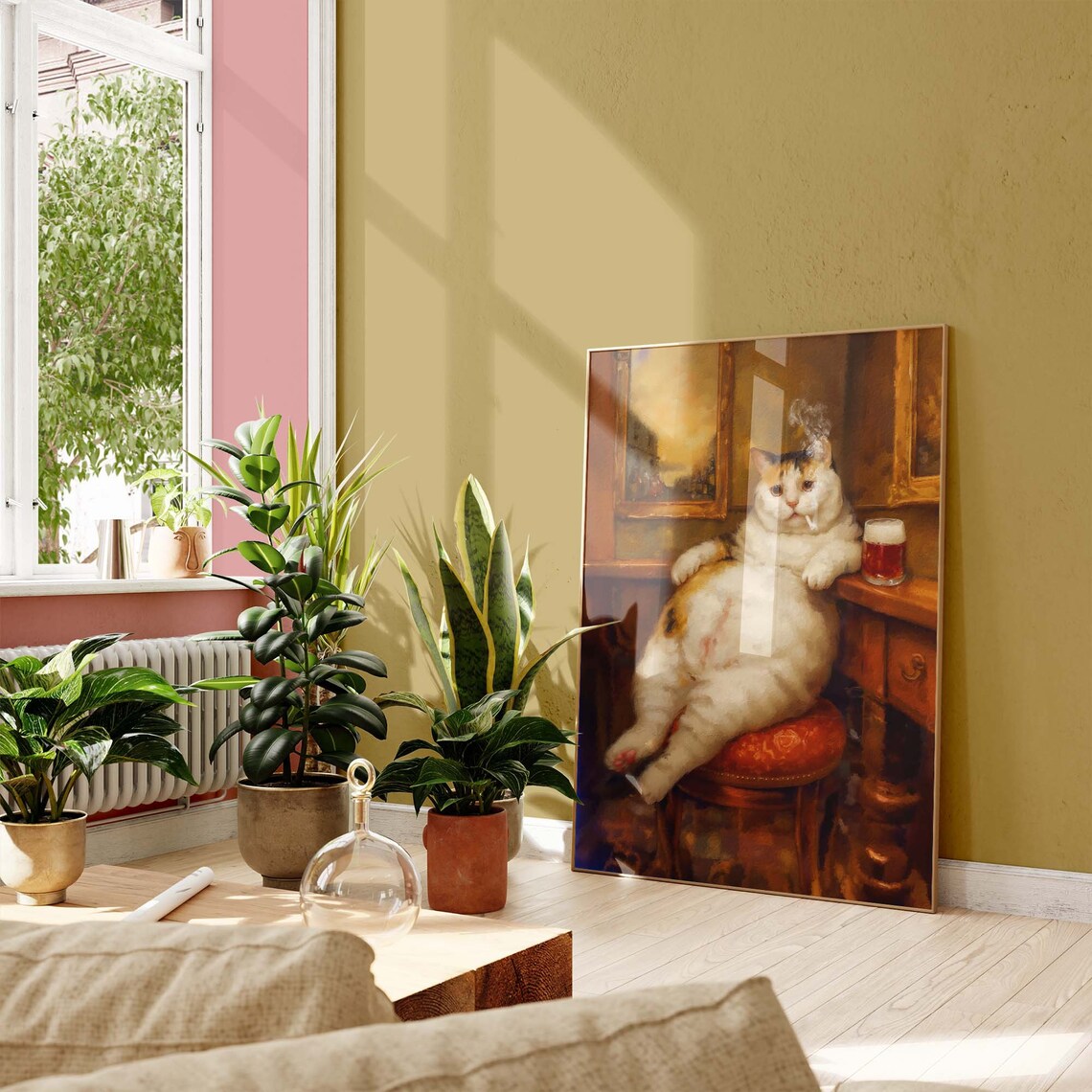 Chubby Calico Cat With A Cigarette And Beer At A Bar Vintage Poster - Image 3