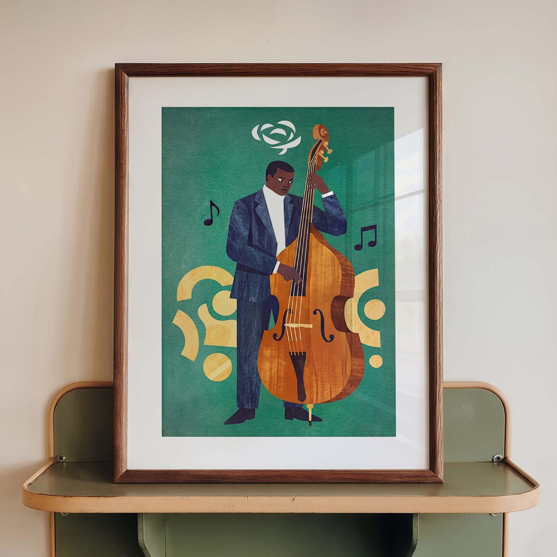 Jazz Bass Player, Mid Century Music Poster