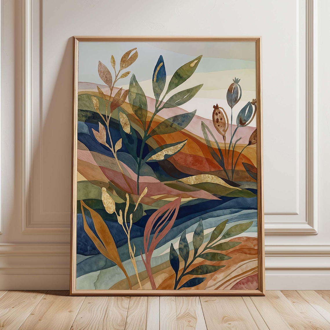 Abstract Botanical Art Print, Boho Leaf Decor