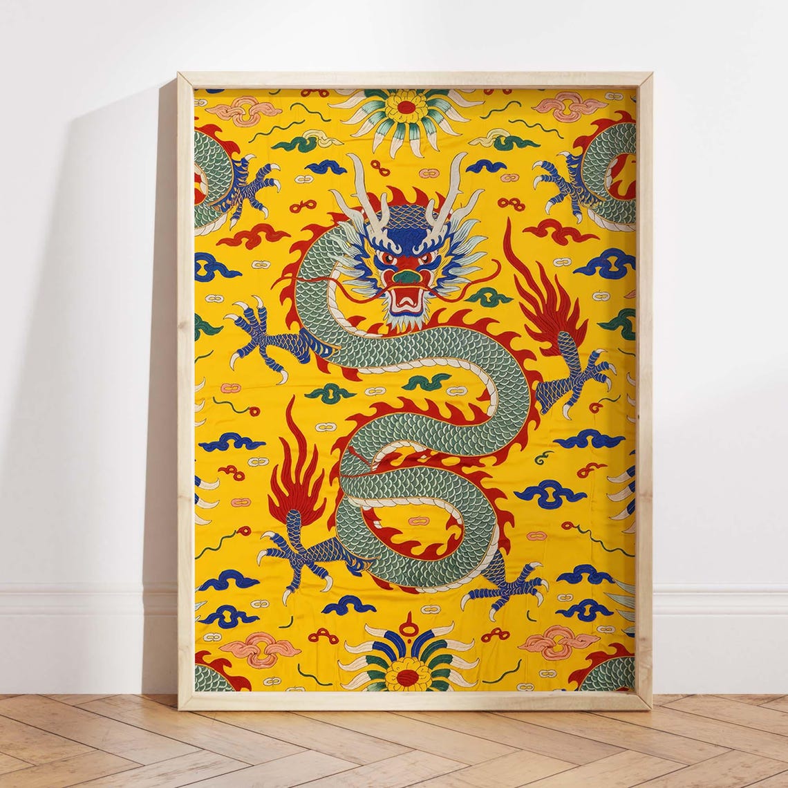 Yellow Chinese Dragon Poster Imperial Wall Art Print Asian Decor Feng Shui Gift