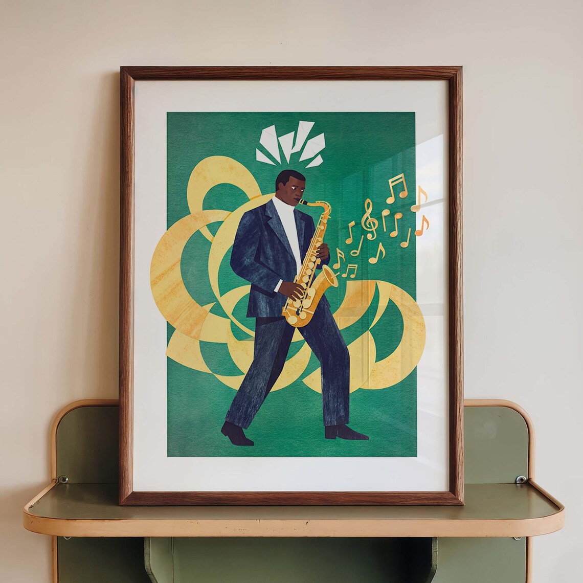 Jazz Saxophone Poster, Mid Century Music Decor