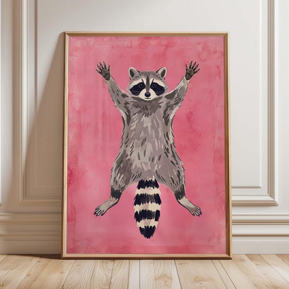 Raccoon Nursery Wall Art Print, Cute Woodland Decor