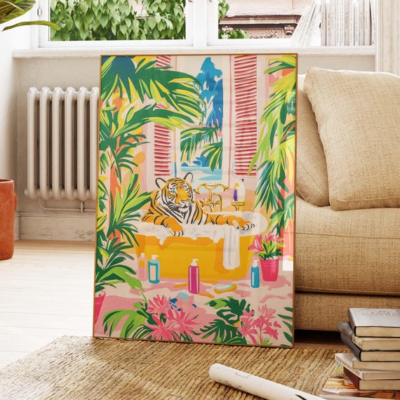 Tiger In Bathtub, Matisse Print, Maximalist Decor