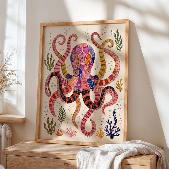 Octopus, Whimsical Coastal Ocean Poster