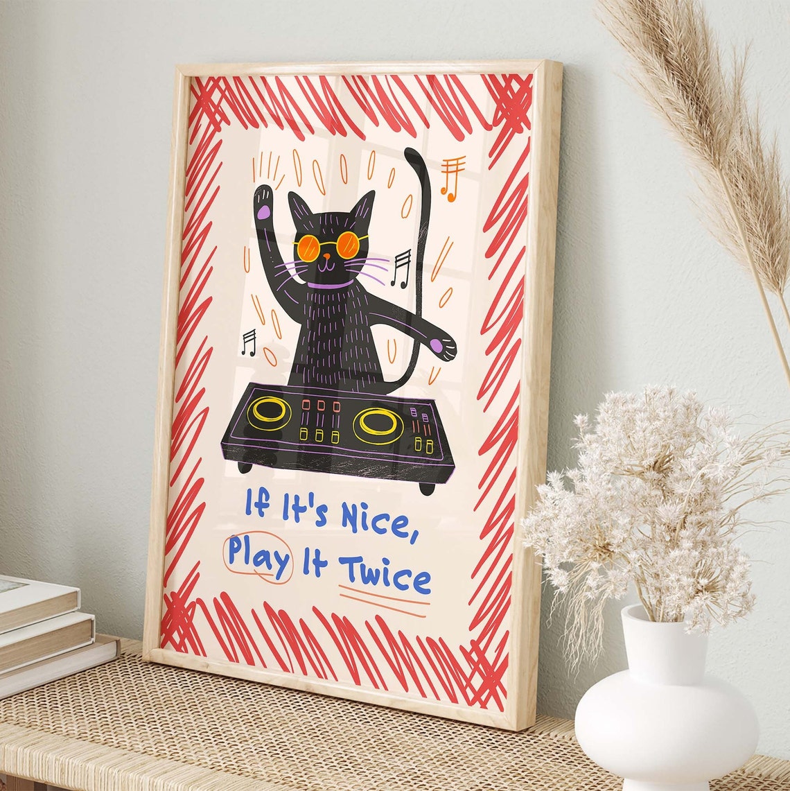 DJ Black Cat In Sunglasses If Its Nice Play It Twice Fun Poster - Image 3