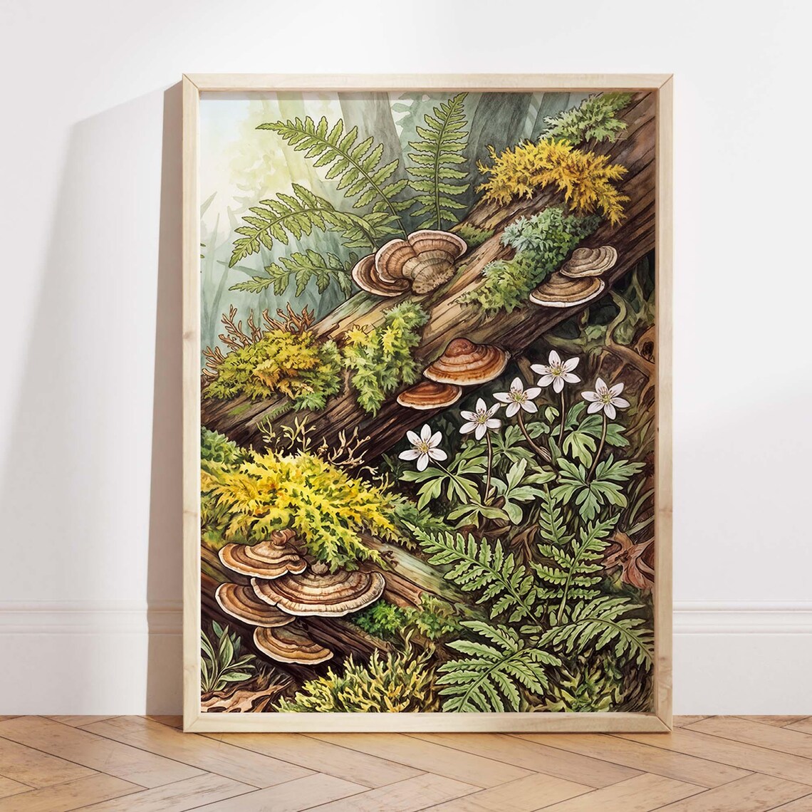 Woodland Fern Mushroom Vintage Botanical Forest Illustration