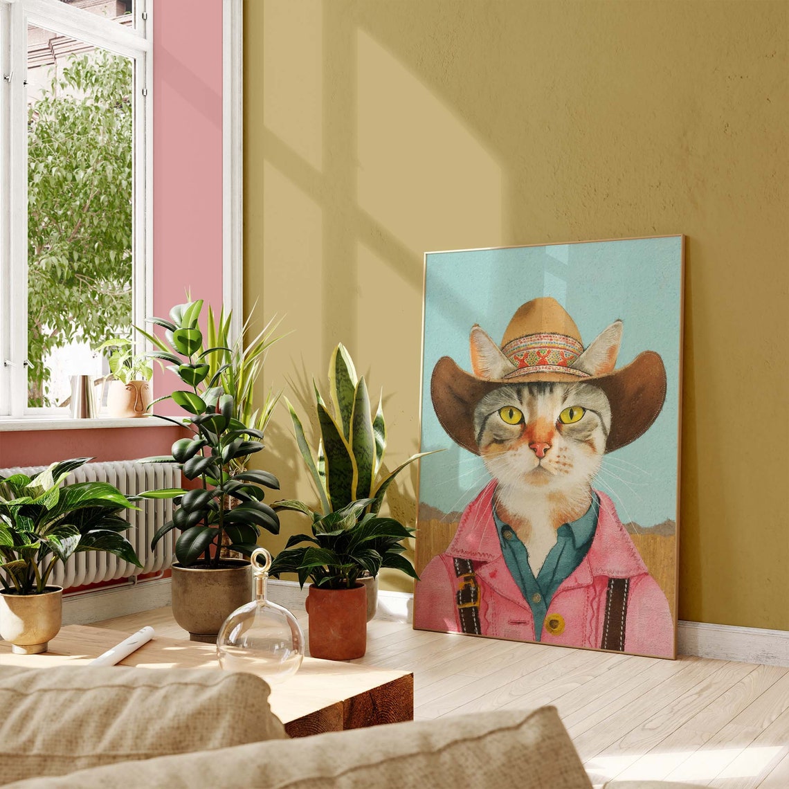 Cowboy Cat In Pink Jacket And Cowboy Hat Whimsical Western Poster - Image 2