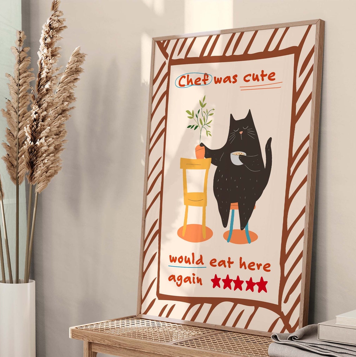 Chef Cat Five Star Review Would Eat Here Again Kitchen Poster - Image 2