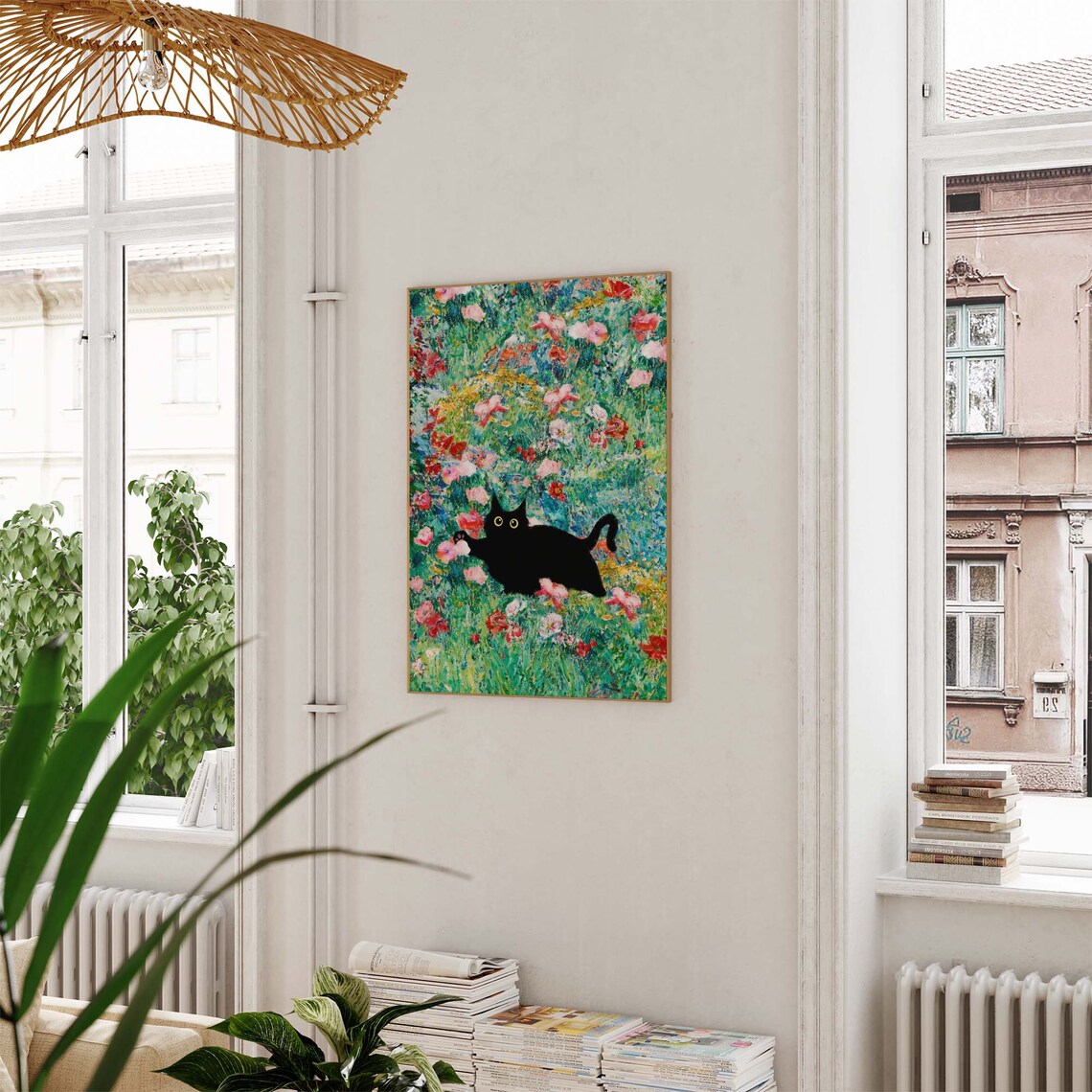 Black Cat With Bright Eyes In A Blooming Red Poppy Field Poster - Image 2