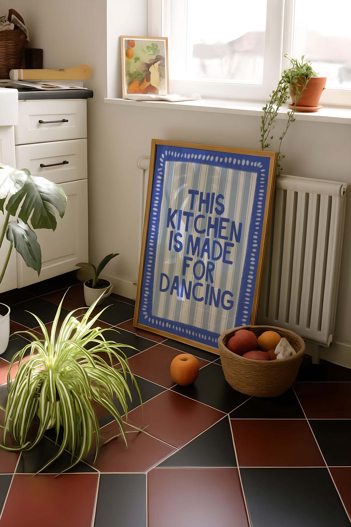This Kitchen Is Made For Dancing Blue Striped Kitchen Quote Poster
