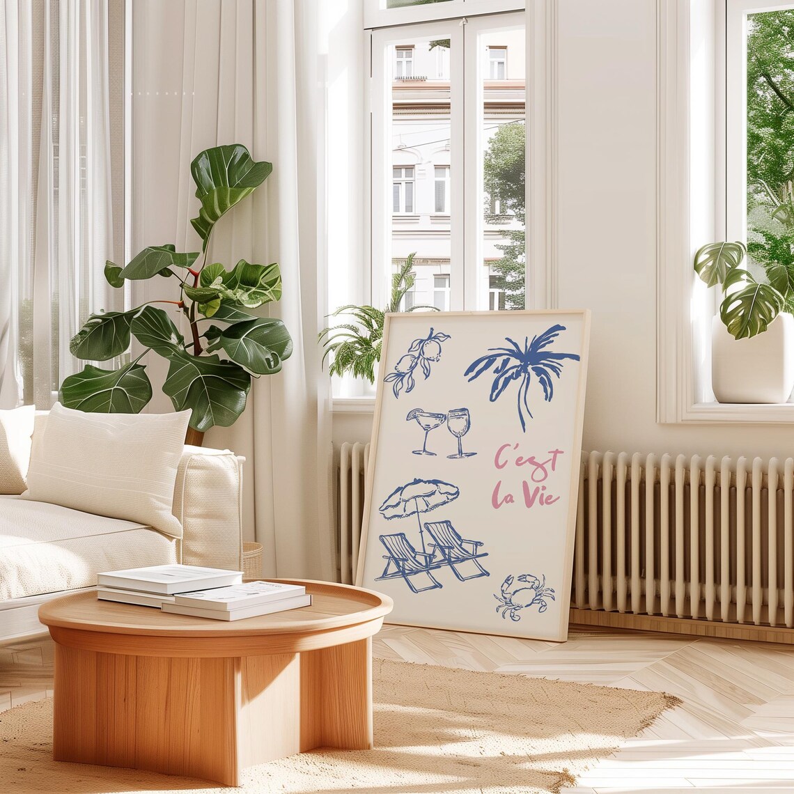 C'est la Vie Blue Beach Doodles Summer Holiday Travel Poster - Image 4