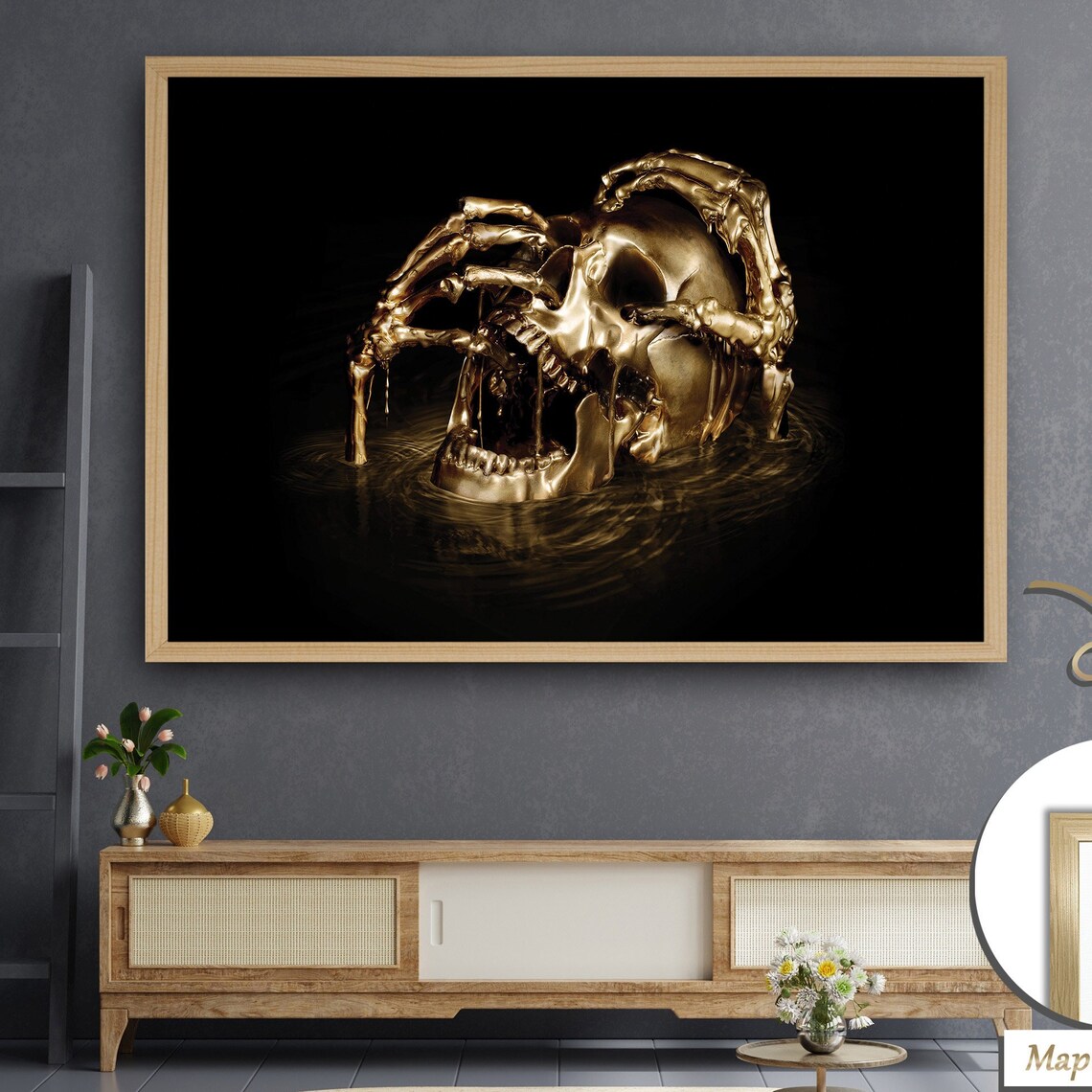 Golden Skull in Golden Waves, Adventure Art Print