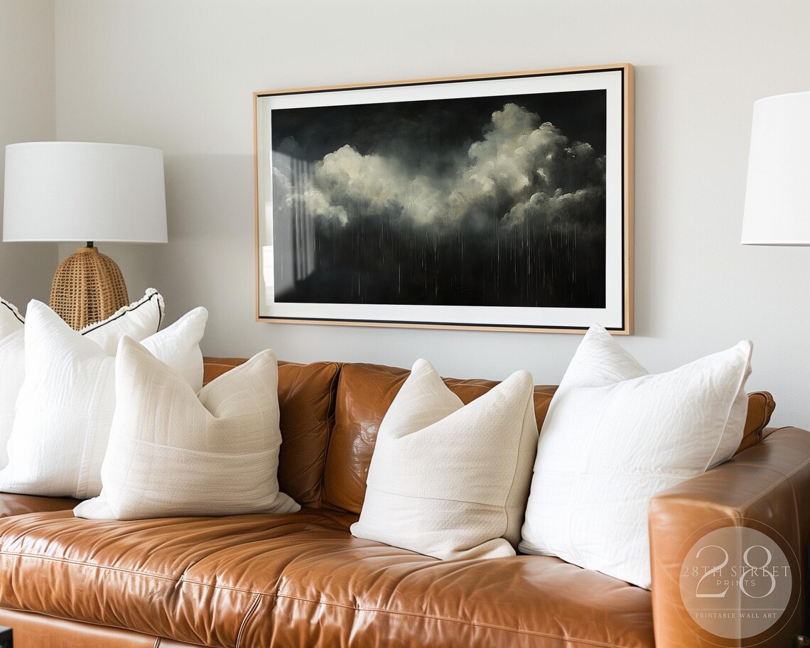 Dark Storm Clouds Rain Abstract Moody Black Sky Dramatic Painting Poster - Image 2