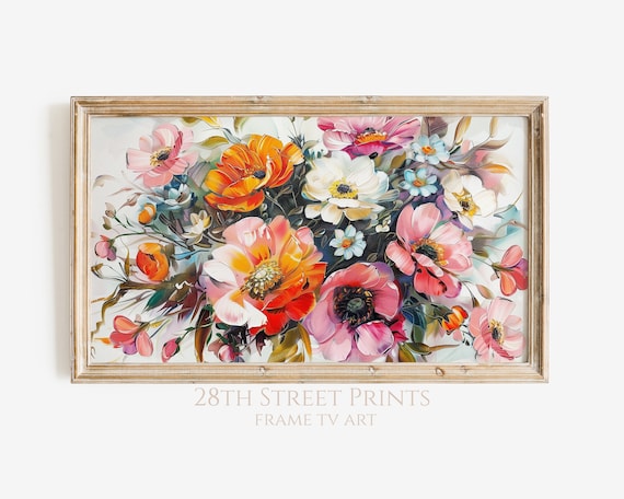 Bright Flower Bouquet Orange Pink Poppies Vivid Floral Still Life Art Print