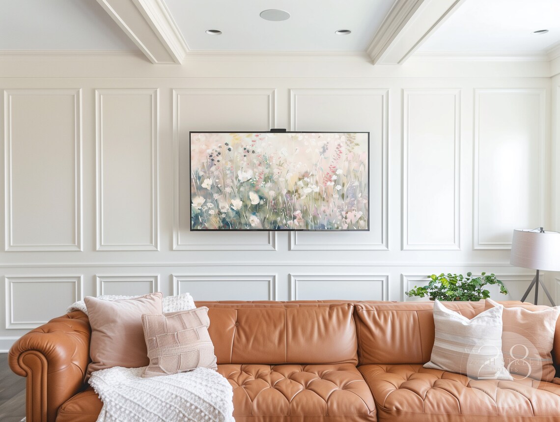 Pastel Wildflower Meadow White Pink Blooms Soft Airy Spring Painting Art Print - Image 3