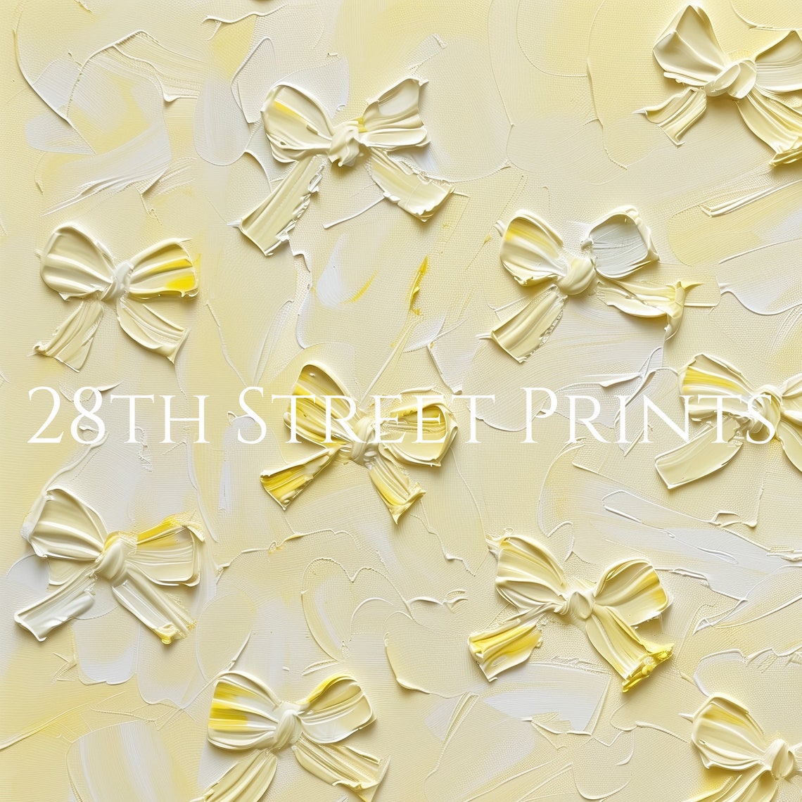 Pale Yellow Bows Coquette Style Textured Cream Canvas Art Poster - Image 3