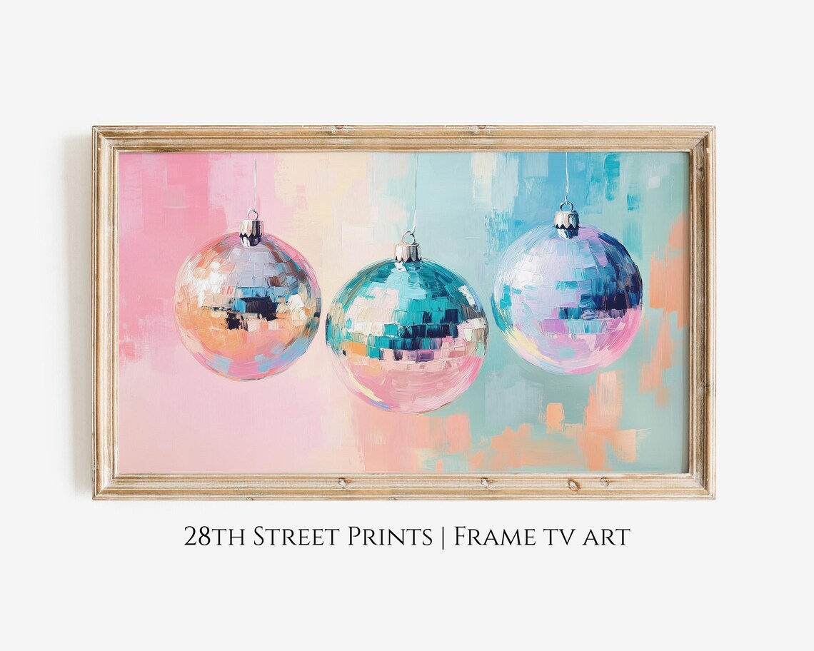 Pastel Disco Ball Christmas Ornaments Painting Trendy Holiday Poster