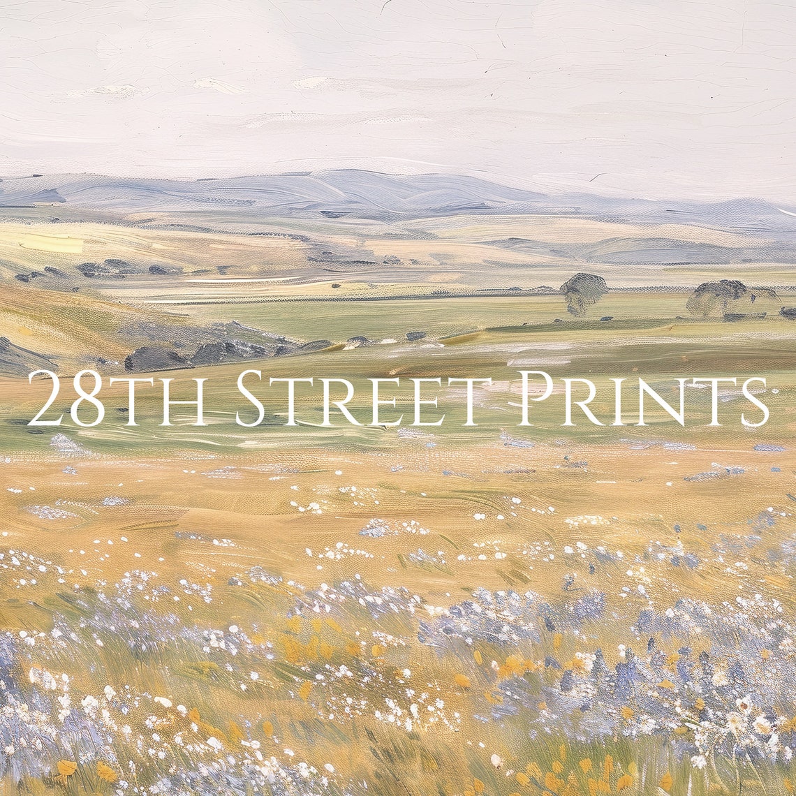 Pastel Wildflower Meadow Purple Gold Blooms Rolling Hills Poster - Image 3