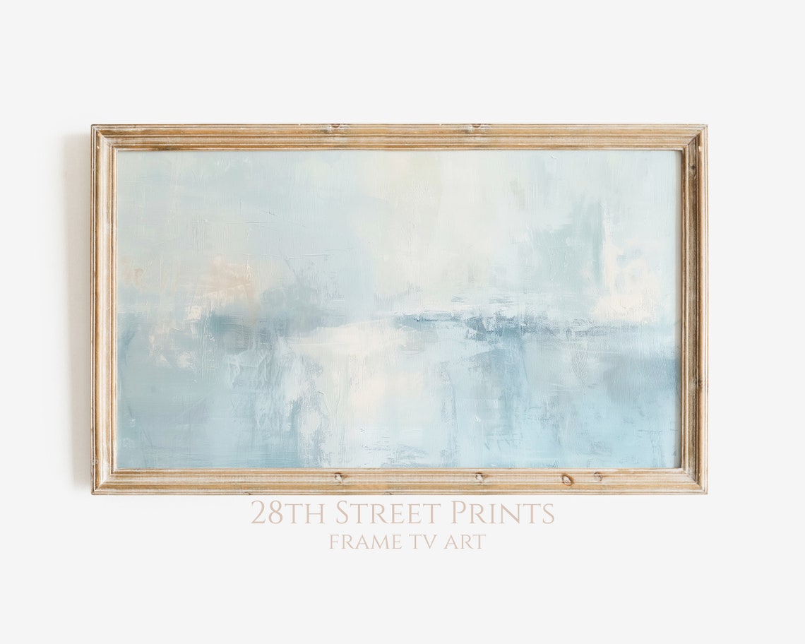 Sky Blue Abstract Misty Clouds Minimalist Modern Painting Art Print