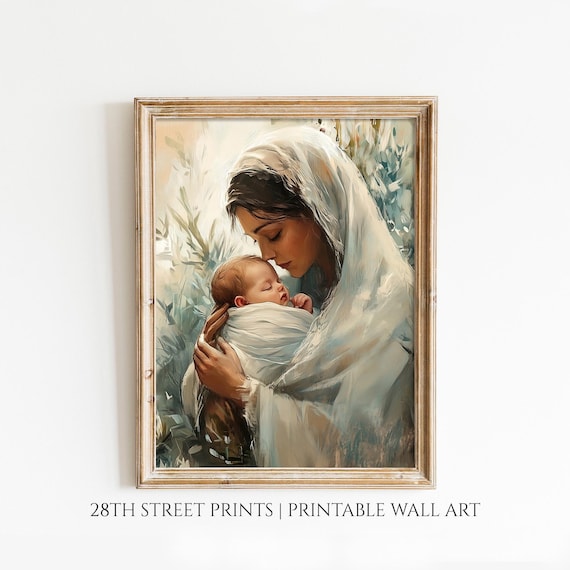 Divine Embrace Mary and Baby Jesus Christian Art Print