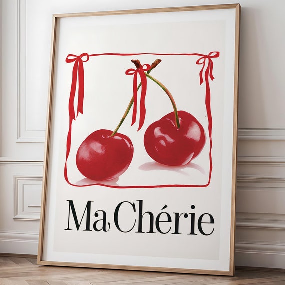 Ma Cherie Coquette Wall Art Cherry Wall Art Print Feminine Poster Coquette Pink Bow Soft Girl