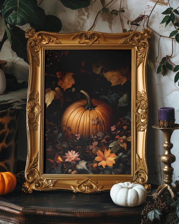 Floral Pumpkin Halloween Wall Art Spooky Fall Jack O Lantern Print Prints Of Pumkinrustic