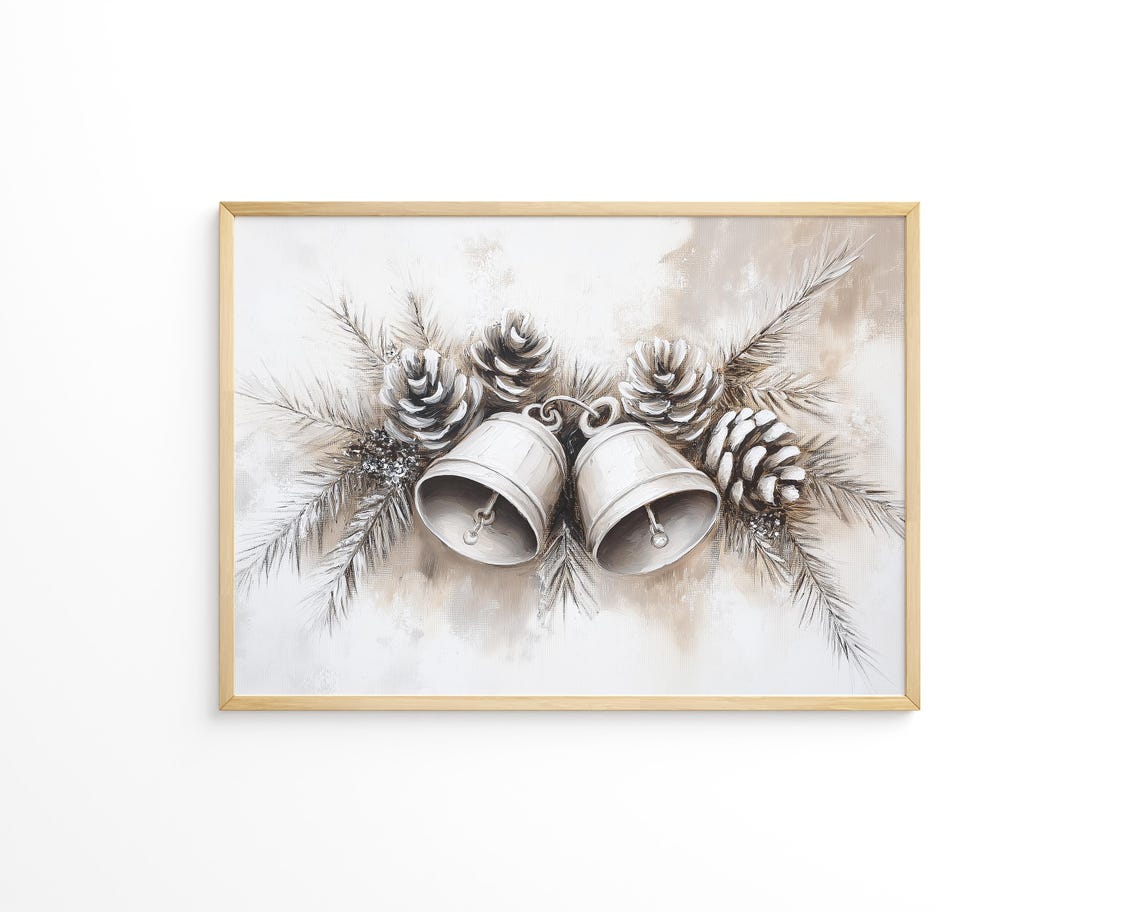White Christmas Bells And Pinecones Monochrome Winter Holiday Poster