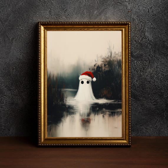 Santa Hat Art Print Spooky Christmas Wall Decor Cute With Holiday Spirit Fun Winter Gift