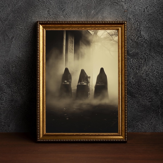 The Coven of Three Veiled Witches in Fog Vintage Gothic Poster