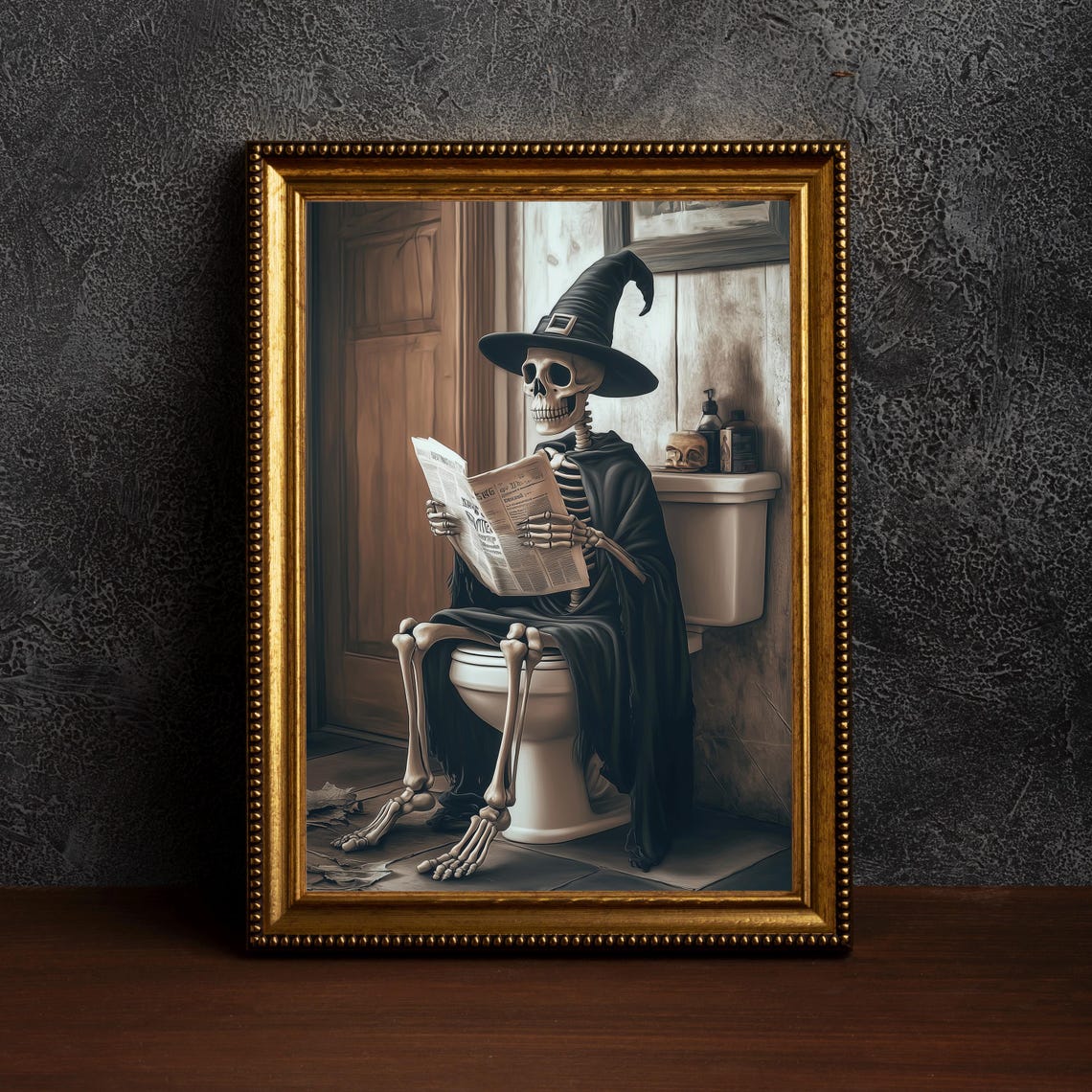 Skeleton On Toilet Halloween Decor Bathroommoody Bathroom Wall Artdark Print Funny Skull Printshalloween Decorfunny