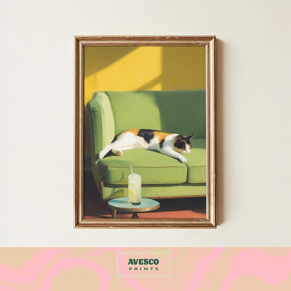 Calico Cat With Cocktail, Trendy Poster