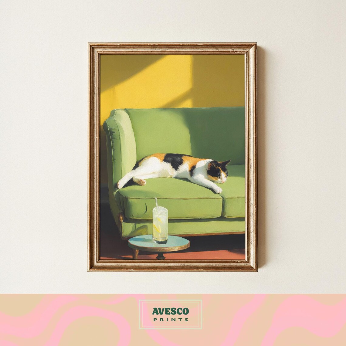 Calico Cat With Cocktail, Trendy Poster