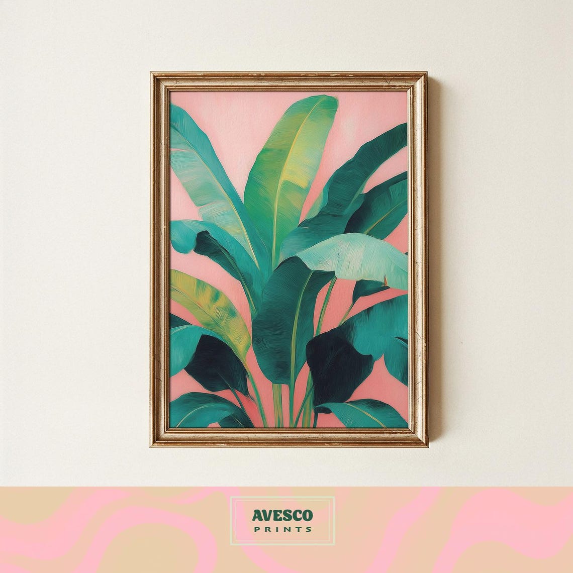 Banana Leaf Tropical Pink Background Botanical Summer Wall Poster