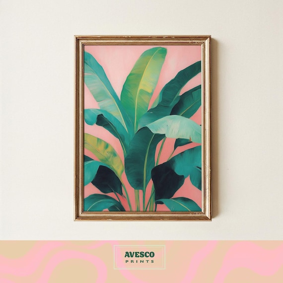 Banana Leaf Tropical Pink Background Botanical Summer Wall Poster