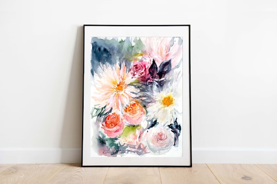 Watercolor Floral Abstract Art Print, Botanical Decor