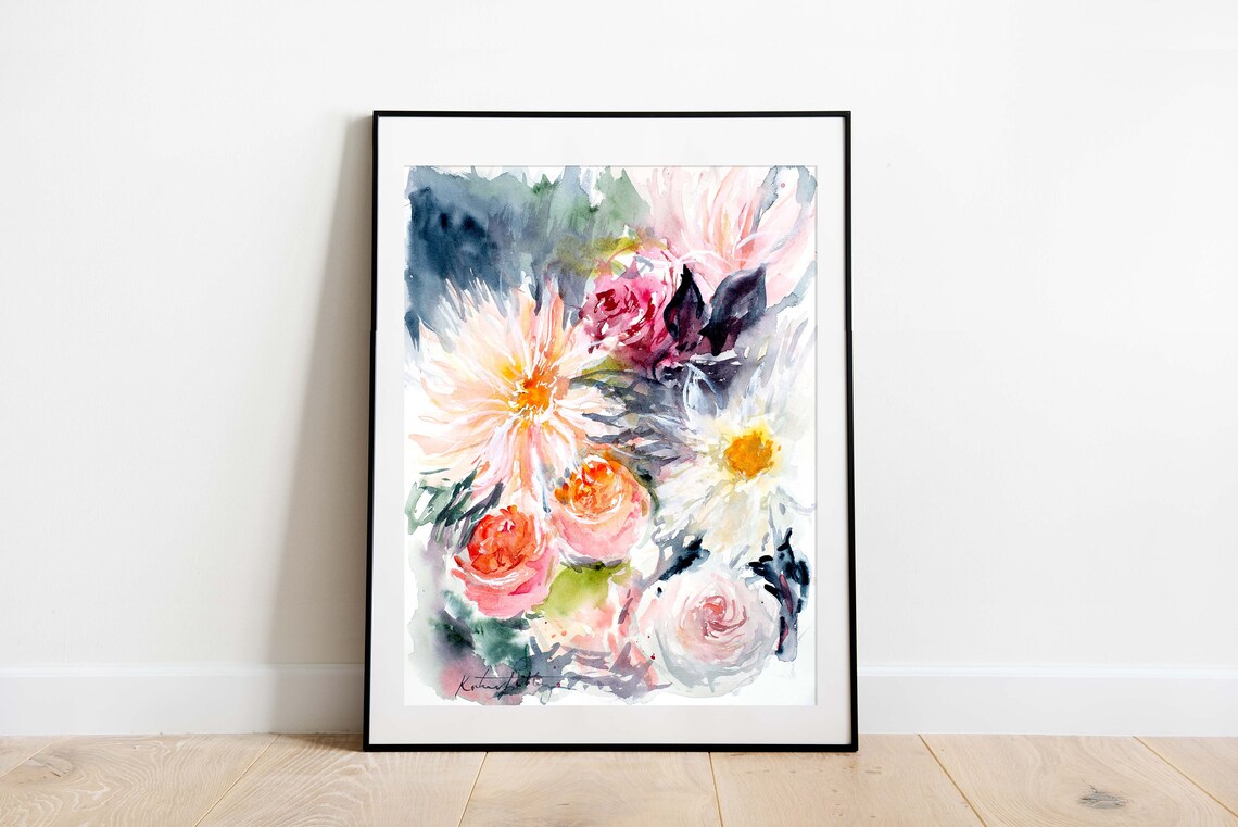 Watercolor Floral Abstract Art Print, Botanical Decor