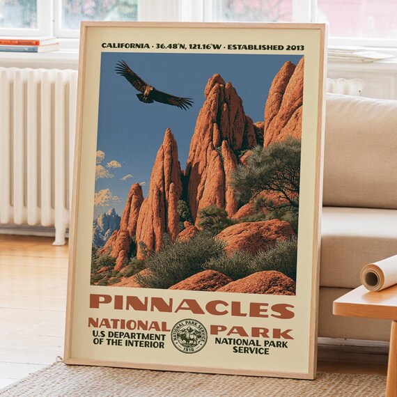 Pinnacles National Park California Condor Vintage Travel Style Poster