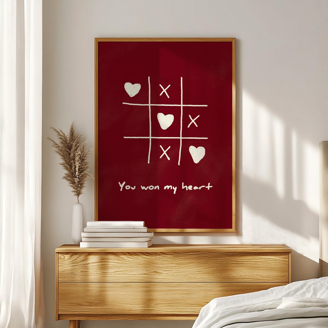 You Won My Heart Tic Tac Toe Red Romantic Bedroom Wall Poster - Image 4