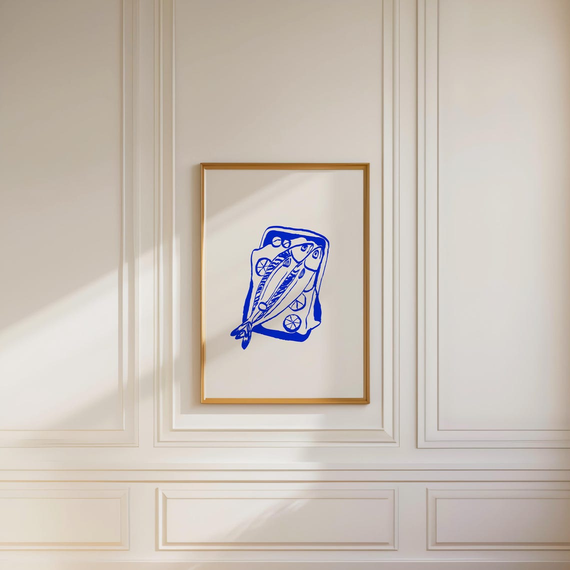 Blue Sardine Fish Plate Line Art Retro Seafood Kitchen Wall Poster - Image 4