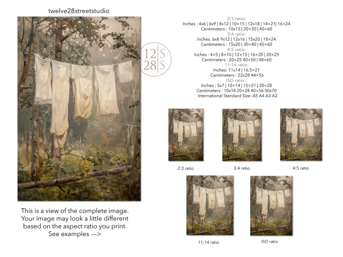 White Linen Sheets Hanging Forest Vintage Oil Laundry Decor Poster - Image 2