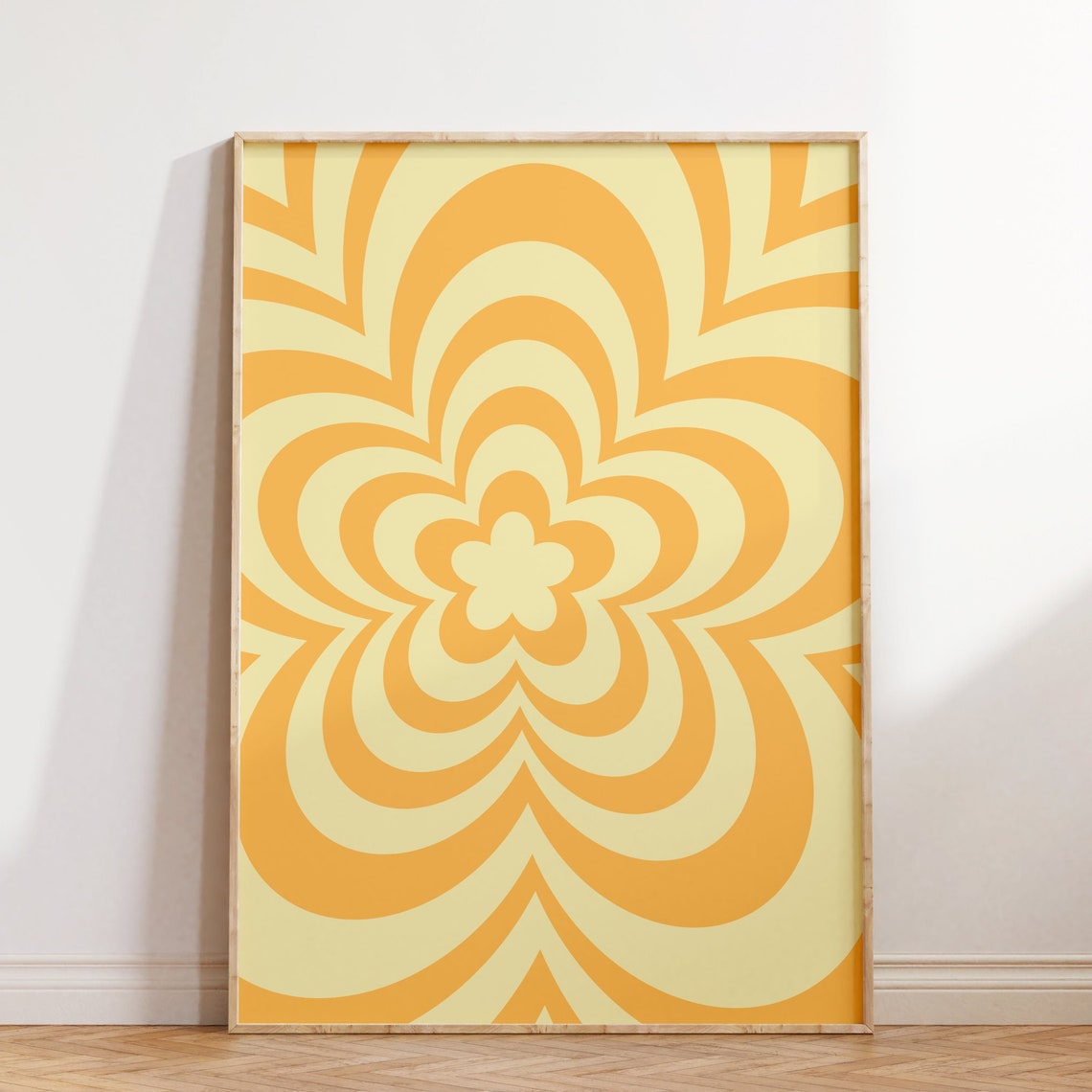 Retro Yellow Groovy Flower Psychedelic 70s Optical Art Poster