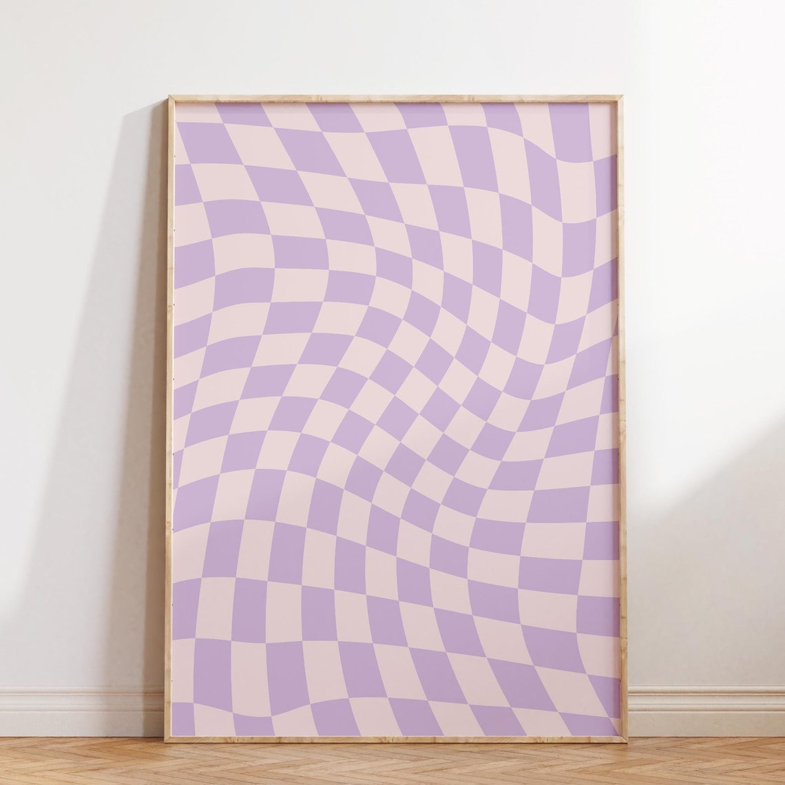 Wavy Purple Lilac Checkerboard Pattern Bold Retro Groovy Poster