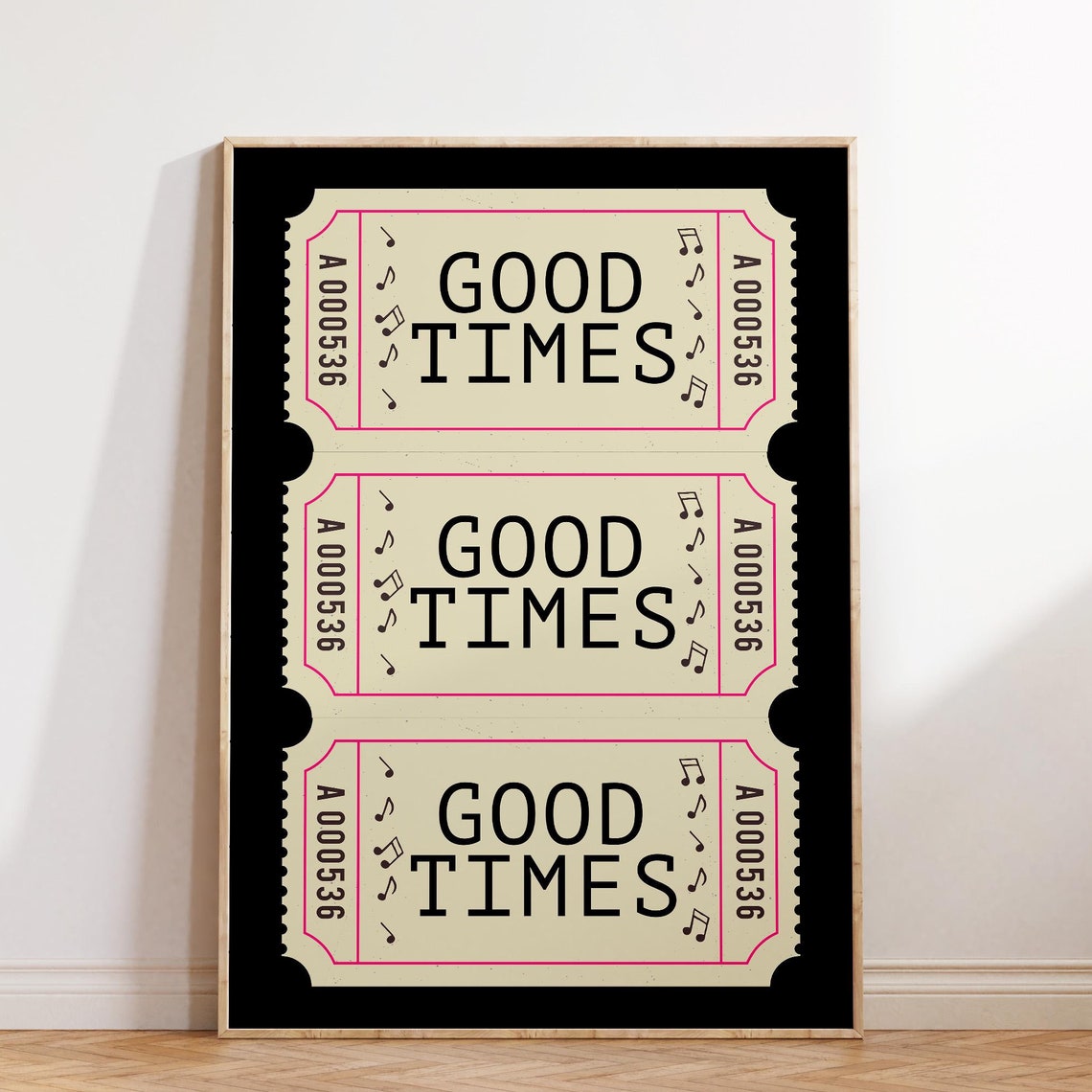 Good Times Ticket Stub Concert Music Retro Black Pink Poster