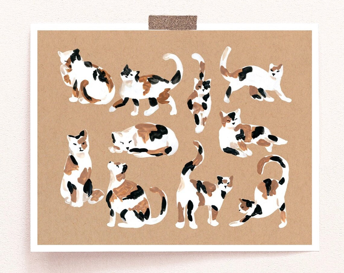 Calico Cat Watercolor Art Print, Neutral Wall Art - Image 4