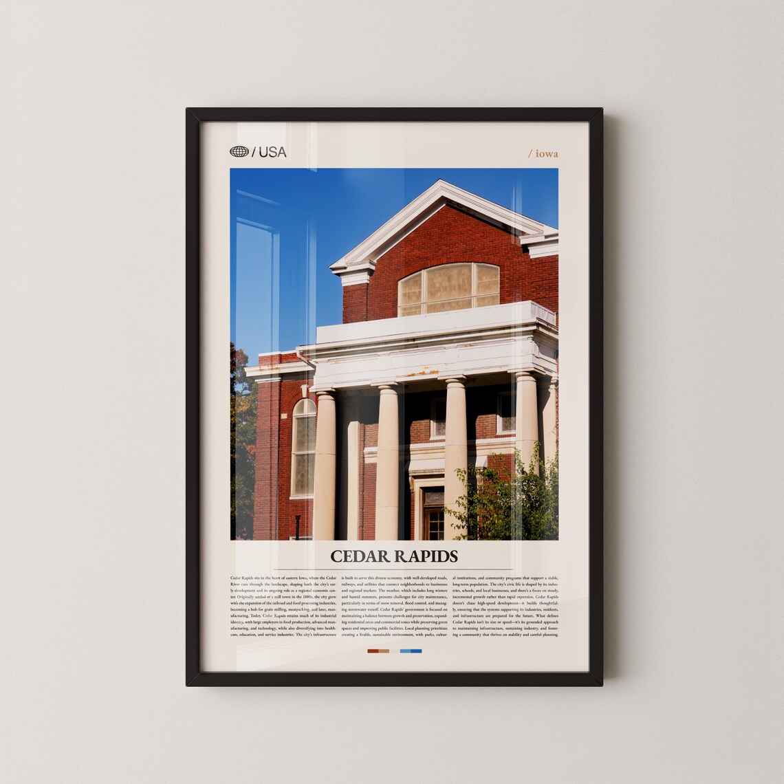 Cedar Rapids Iowa Red Brick Courthouse City Travel Poster USA