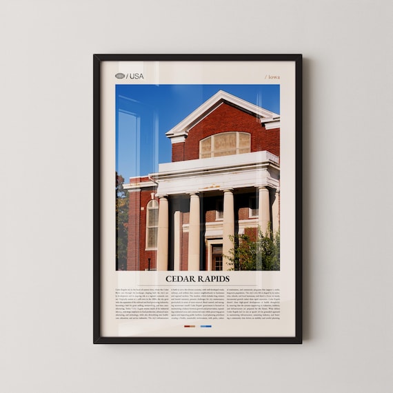 Cedar Rapids Iowa Red Brick Courthouse City Travel Poster USA