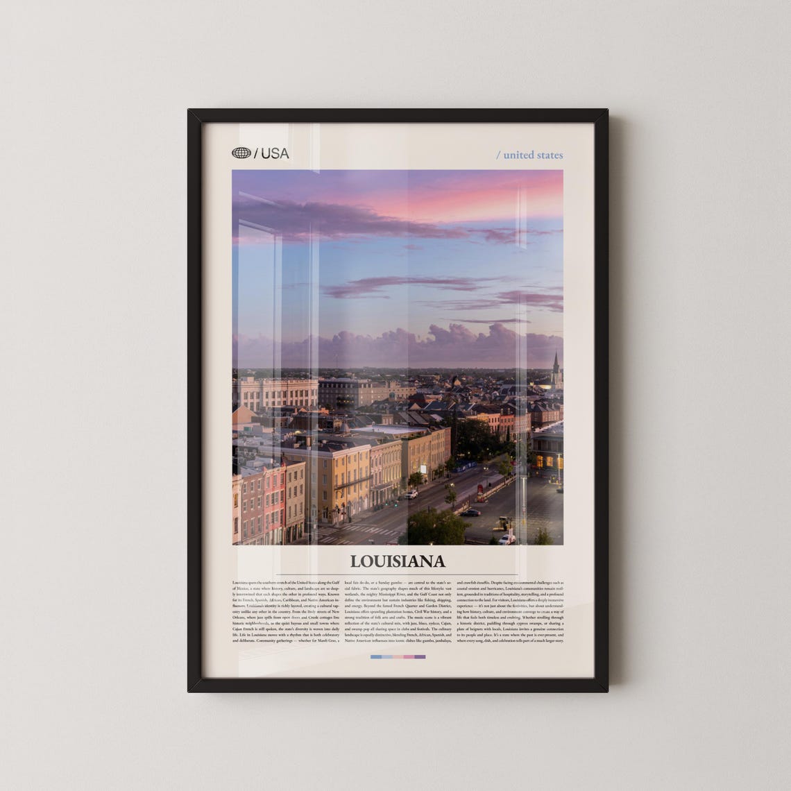 Louisiana USA City Skyline at Sunset Photography Travel Poster